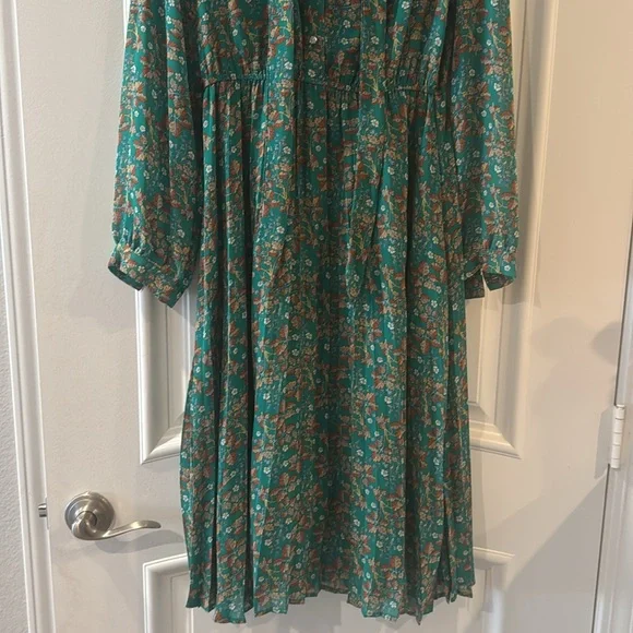 Haokeke Green Floral Long Sleeve Chiffon Pleated Midi Dress - M - Picture 10 of 16